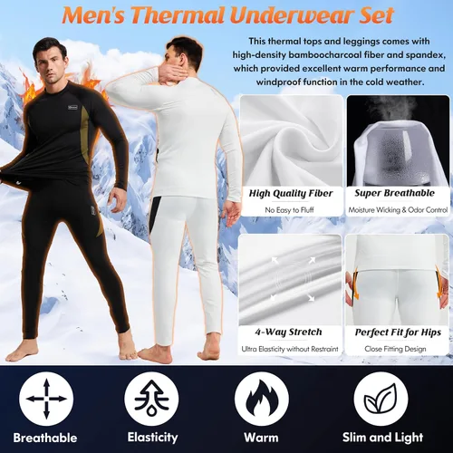 Vista 4 de romision Thermal Underwear for Men 2 Pack Long Johns Fleece Lined Hunting Gear Bottom Top Set Base Layer Cold Weather XS-4XL