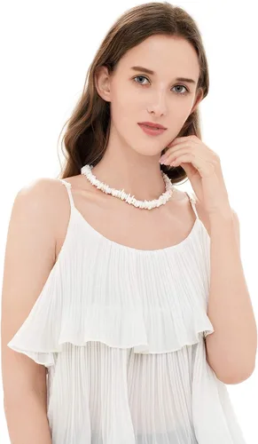 Vista 4 de TKUAMIGO Collar de concha de puka para mujer, gargantilla de perlas naturales, collar ajustable de conchas marinas, pulsera de concha de cauri