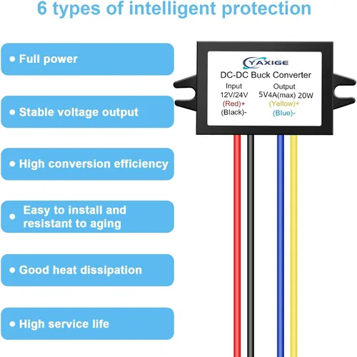 Vista 3 de DC 24V a 5V 4A (máx.) 20W Regulador de voltaje reductor - Módulo reductor impermeable (2 piezas)
