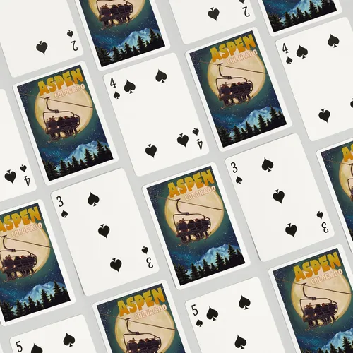 Vista 4 de Lantern Press Aspen, Colorado, Remonte de esquí y luna llena (52 cartas de juego, baraja de cartas de tamaño póquer con comodines)