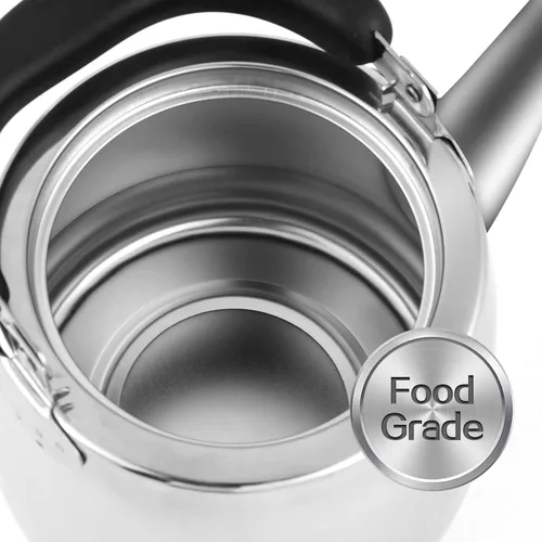 Vista 4 de Hervidor de té, tetera silbante para estufa, tetera de acero inoxidable de 2 cuartos de galón, tetera de inducción para estufa (1.9 L, plateado)