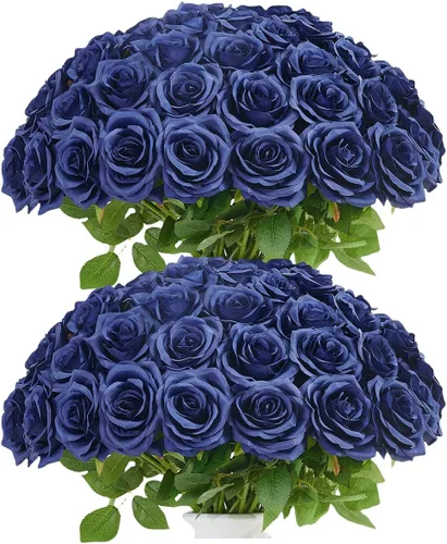 Vista 48 de 10 rosas artificiales abiertas, tallos de rosas artificiales para arreglos de boda, ramo de novia, centro de mesa, flores de seda sintética falsas
