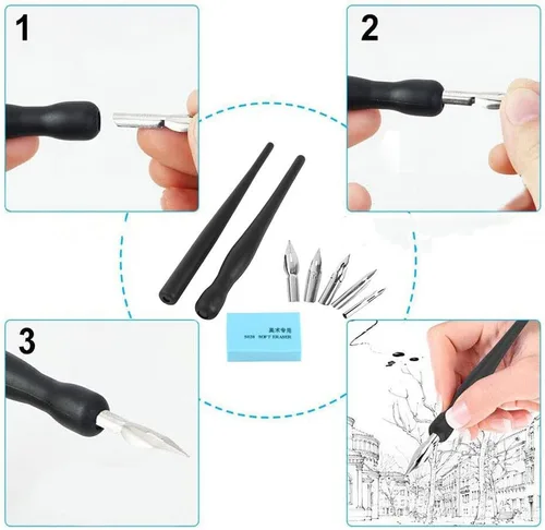 Vista 7 de Estink Manga Cartoon Comic - Juego de bolígrafos de caligrafía con 2 soportes para bolígrafos y 5 puntas de repuesto para dibujar y pintar