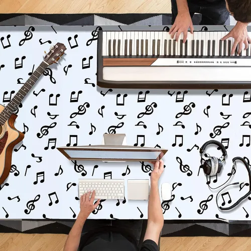 Vista 3 de Tatuo Mantel de fiesta con música y notas musicales de plástico de 108 x 54 Disposable Table Cover for Birthday Jazz Rock Party Decoration, Fits