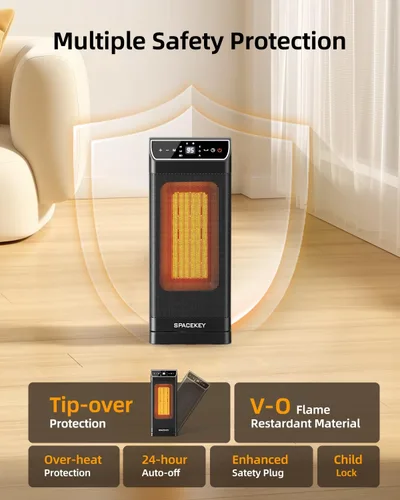 Vista 5 de Calentador ambiental, calentadores eléctricos para uso en interiores con termostato, control remoto, temporizador de 1-12H, oscilación de 70°