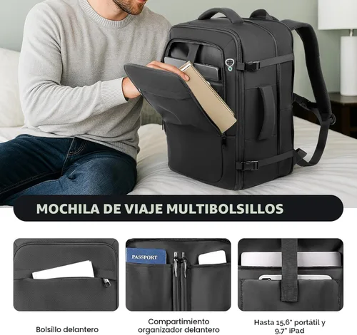 Vista 4 de Mochila de transporte para viajes de 1 a 10 días, mochila de viaje extra grande de 40L-50L aprobada por la TSA, bolsa expandible para laptop, bolsa