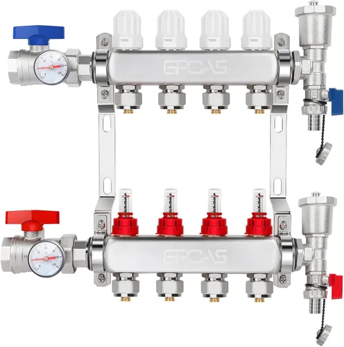 Vista 9 de Colector de calefacción de piso radiante de 6 bucles Pex Pipe Colector de piso de calor radiante 304 de acero inoxidable para tubo PEX de 1/2