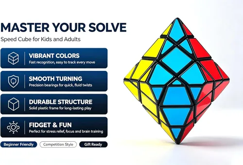 Vista 3 de UMESCENE - Cubo hexagonal de dipirámide de 3 x 3 velocidades, cubo mágico de 3 x 3, rompecabezas de doble cono