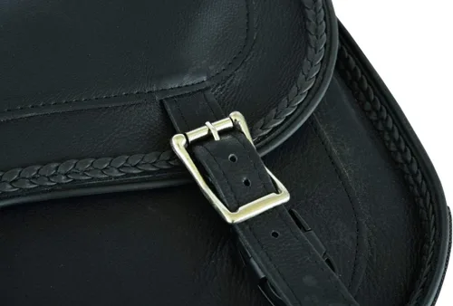 Vista 5 de Maleta impermeable de cuero genuino para motocicleta con funda para pistola en el interior marrón y negro tachuela/sin tachuelas