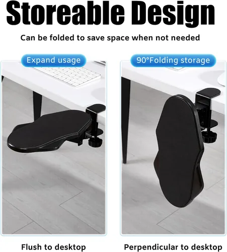 Vista 4 de Reposabrazos de computadora para escritorio, bandeja extensora de escritorio giratoria ajustable de 180°, soporte de brazo de codo plegable de 90°