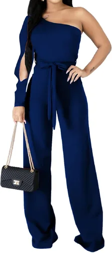 Vista 3 de CuteCherry Monos elegantes para mujer, con una manga, sexy, recto, pantalones largos, con bolsillos