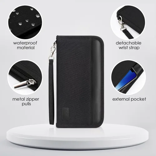 Vista 9 de Boonbery Cartera de pasaporte familiar con bloqueo RFID para 4-6 mujeres y hombres, organizador de documentos de viaje impermeable, funda