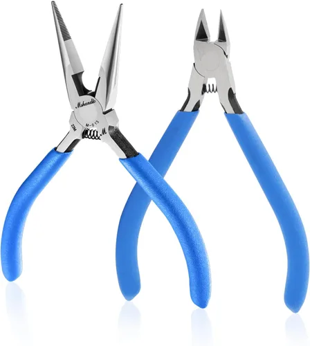 Vista 10 de Alicates de punta de aguja de mandíbula lisa, alicates de punta larga de acero de alto carbono sin dentar de 4.8 pulgadas para fabricación de joyas