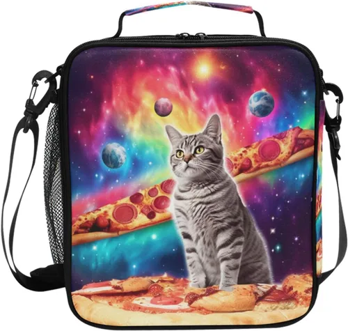 Vista 53 de Lonchera con patrón de cuadros blancos y negros, bolsa de almuerzo aislada, bolsa de preparación para niños, correa de hombro congelable a001