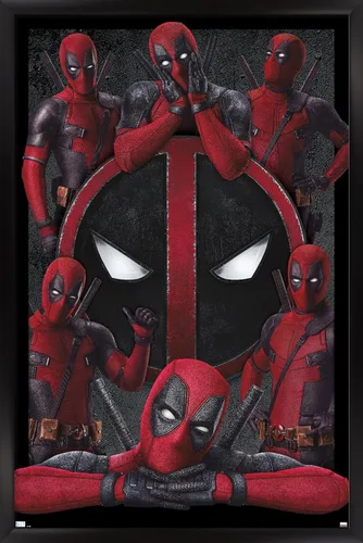 Vista 8 de Trends International Marvel Deadpool Legacy - Póster de collage de pared, 22.4 pulgadas de largo x 14.7 pulgadas, versión enmarcada de madera