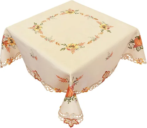 Vista 6 de Simhomsen Manteles Decorativos Pequeños Bordados de Otoño y Cosecha con Calabazas para Acción de Gracias (Redondo 34 pulgadas)