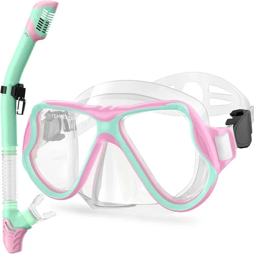 Vista 11 de Greatever Snorkeling Gear for Kids, Dry Snorkel Set Panoramic View Snorkel Mask, Anti-Fog Scuba Diving Mask for Kids Youth Age 6-14, Unisex Swimming