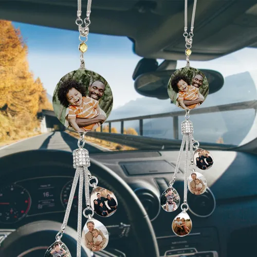 Vista 13 de WERWAES Los accesorios personalizados personalizados del espejo retrovisor del coche personalizan el colgante colgante de cristal de la foto