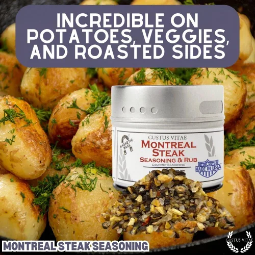 Vista 5 de Montreal - Condimento para carne, auténtica mezcla de especias gourmet artesanales, sin OMG, empaquetado en latas magnéticas, sostenible, cultivado