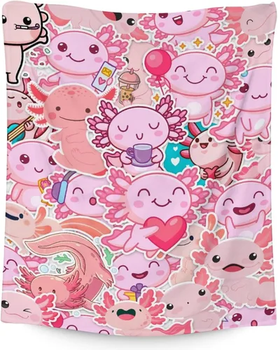 Vista 8 de Axolotl - Manta de regalo – 30 x 40 pulgadas, bonita manta de ajolote para mujeres y niñas, franela azul, suave, cálida y acogedora para sofá
