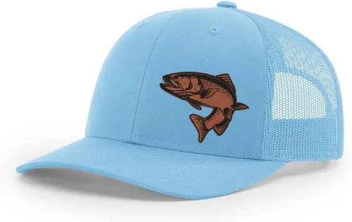 Vista 46 de Sombrero de pesca de trucha con parche de cuero grabado láser Richardson 112 Snapback Trucker Cap