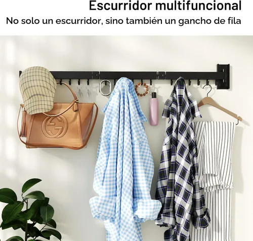 Vista 6 de HEILAIYI Estante de Secado de Ropa para Lavandería, Perchero de Ropa Montado en la Pared, Plegable, Retráctil, Plegable (Con Ganchos en Forma de J)