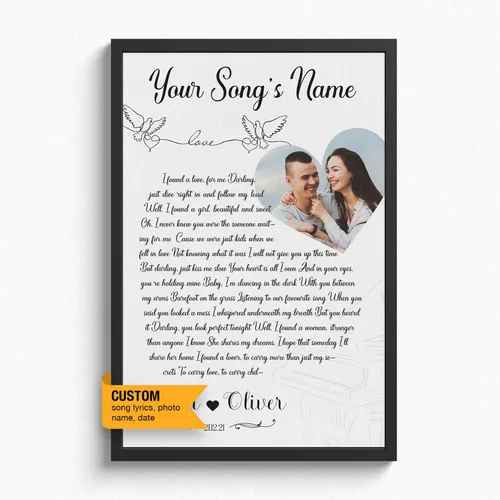 Vista 23 de Letras de canciones personalizadas para pared, lienzo impreso con tu foto, texto, poema, letra. Personaliza el retrato, para esposa, novia, día de 3