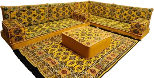 Vista 78 de arabicsofa Juego de asientos Jalsa en forma de L – Majlis árabe hecho a mano con almohadas de respaldo