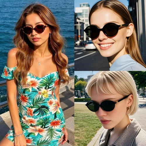 Vista 2 de Gafas de sol ovaladas retro para mujer, gafas de sol vintage ojo de gato para caras pequeñas Y2K Trending