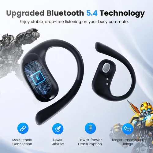 Vista 2 de Transformers Auriculares inalámbricos de oreja abierta Bluetooth 5.4 para correr y entrenar, auriculares sobre la oreja con ganchos impermeables