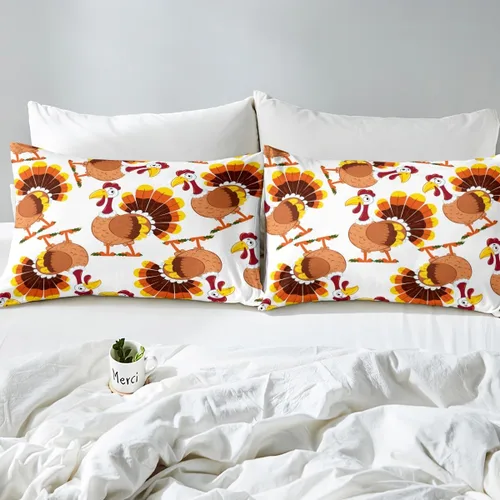 Vista 5 de Erosebridal Juego de sábanas de pavo tamaño individual, juego de sábanas de Feliz Acción de Gracias, sábanas para niños, lindas sábanas de aves