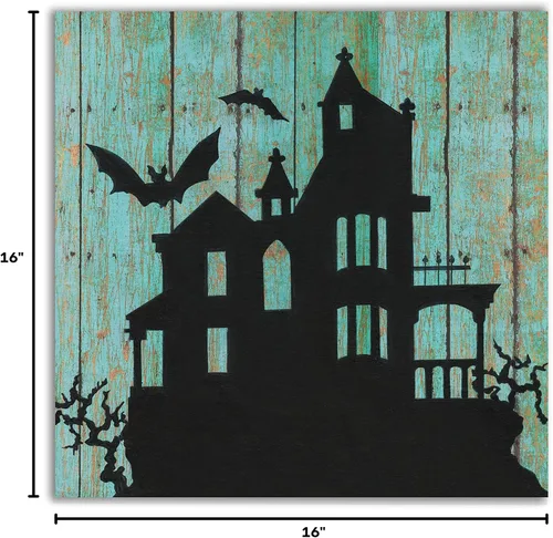 Vista 7 de Renditions Gallery Haunted House - Lienzo decorativo para pared de Halloween, 16 x 16 pulgadas