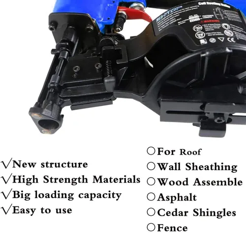 Vista 6 de CN45N - Clavadora para techos, pistola de clavos para techos de 15 grados, clavos de bobina de 3/4 a 1-3/4 pulgadas, 120 piezas de capacidad de Azul