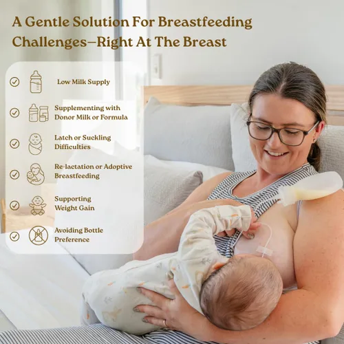 Vista 2 de Haakaa Juego de tubo de alimentación suplementario de silicona y bolsa – Kit de asistencia para lactancia materna para suministro bajo, soporte
