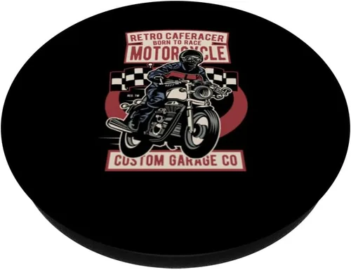 Vista 2 de Retro Cafe Racer Born To Race Motocicleta Custom Garage Co PopSockets intercambiables PopGrip
