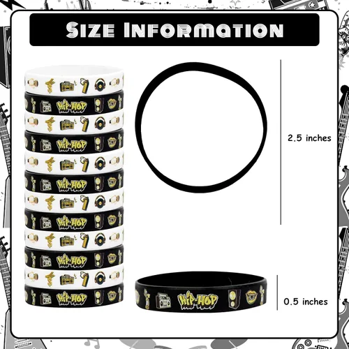 Vista 4 de Serencatcher 24 pulseras de silicona de hip hop, notorias pulseras de recuerdo de fiesta, color negro y dorado para los años 80, 90, hip hop, rock
