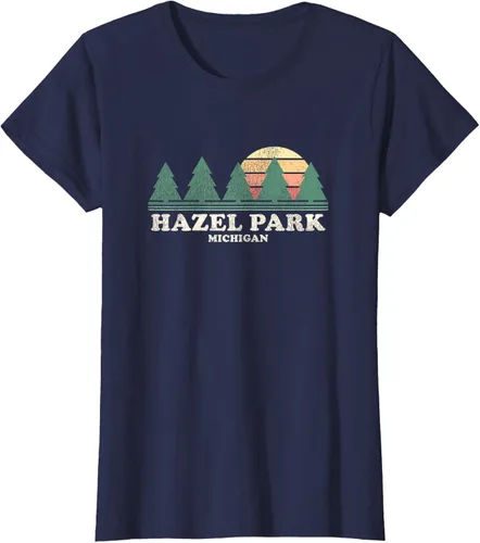Vista 26 de Hazel Park MI - Camiseta vintage con diseño retro de los años 70, Azul / Patchwork, S