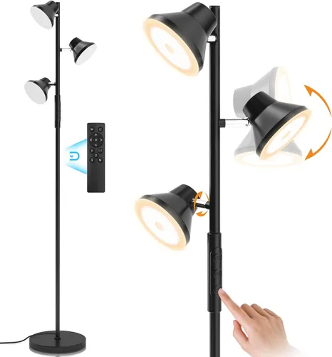 Vista 11 de SIBRILLE - Lámpara de pie LED, lámpara de pie moderna de 36W con control remoto y táctil, 4 temperaturas de color, lámpara de pie con 3 luces