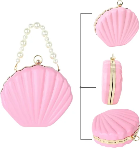 Vista 3 de Bolso de noche de concha de mar para mujer, bolso de hombro con correa de cadena de sirena, bolso de mano