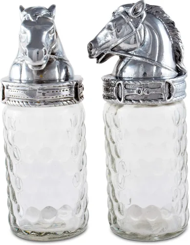 Vista 7 de Arthur Court Patrón de caballo S/P con aluminio con tapa ecuestre pulida a mano de calidad artesanal para sal y pimienta de vidrio grande, 6