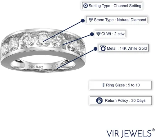 Vista 20 de VIR JEWELS Anillo de boda de diamante blanco de 1 cttw a 2 quilates para mujer, juego de canales de oro de 14 quilates, tamaño 4.5-10