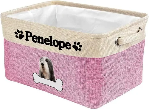 Vista 29 de Cesta de almacenamiento decorativa personalizada para cachorros, caja de juguetes rectangular de tela con 2 asas para organizar armario, garaje Azul