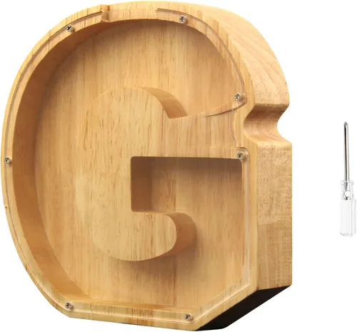 Vista 5 de TAONE Alcancía personalizada para niños, con grabado láser y letras de madera personalizadas