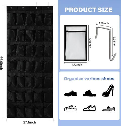 Vista 2 de Organizador de zapatos con 35 bolsillos grandes para puerta, estante porta zapatos con bolsillos de malla, organizador de zapatos colgante de gran
