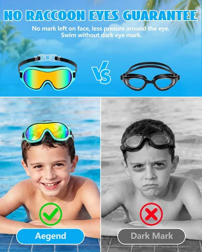 Vista 3 de Aegend Paquete de 2 gafas de natación para niños de 3 a 15 años, antivaho, anti-UV, visión amplia, impermeables, sin fugas, para niños y niñas
