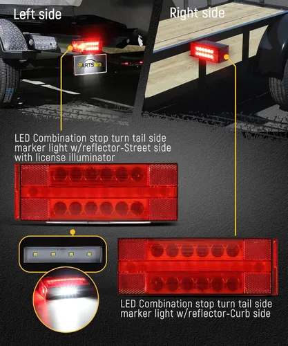 Vista 7 de Partsam Kit de luces LED sumergibles de perfil bajo, luces LED rectangulares para remolque, halo resplandor con arnés de cableado de 25 pies, luces