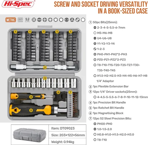Vista 2 de Hi-Spec Juego de puntas de destornillador múltiple y juego de dados de 1/4