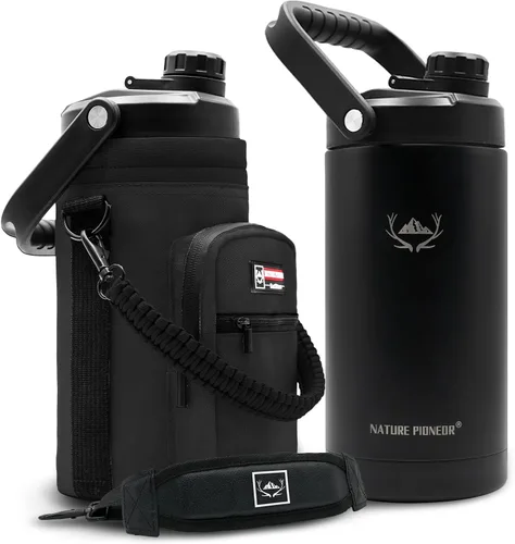 Vista 14 de NATURE PIONEOR Botella de agua aislada de 84 onzas, jarra de agua de acero inoxidable con doble vacío con soporte/portador, boca ancha, deportes al