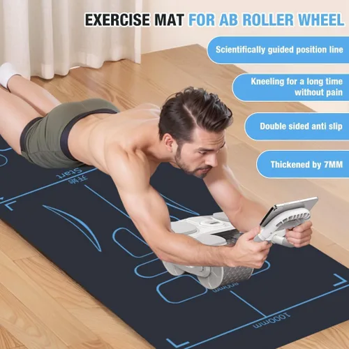 Vista 2 de Alfombrilla de entrenamiento antideslizante para rueda de abdominales, alfombrilla de ejercicio con bolsa de almacenamiento, equipo de ejercicio