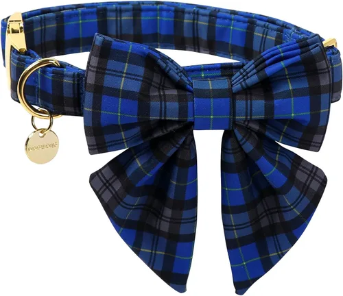 Vista 7 de DOGWONG Collar de otoño para perro con lazo, collar de moño para perro de Acción de Gracias, collar ajustable de algodón de otoño con hoja de arce